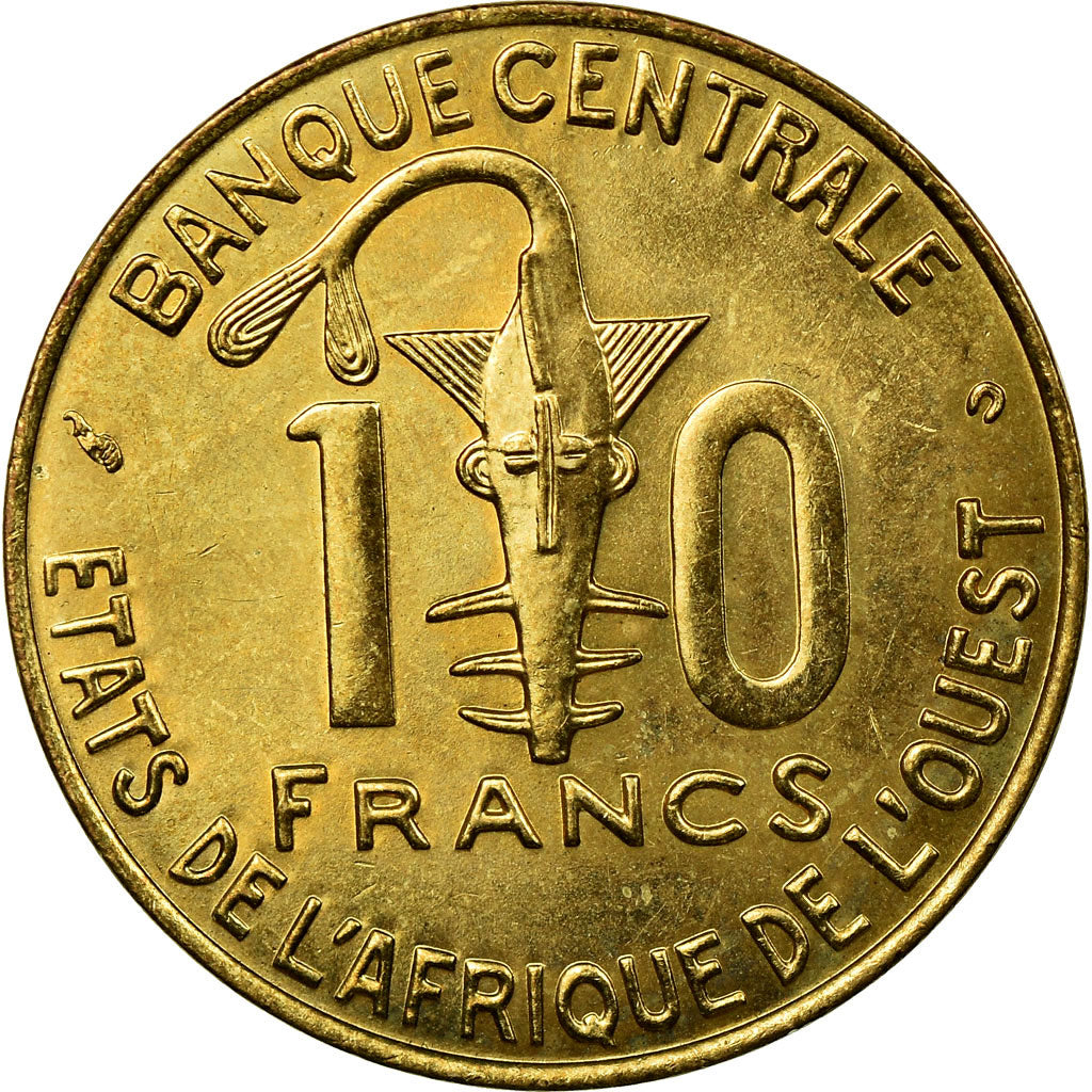 Coin, West African States, 10 Francs, 2001, Paris, MS(63), Aluminum-Bronze