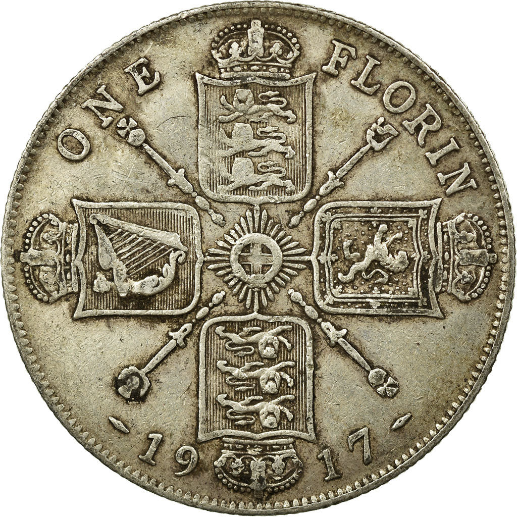 Coin, Great Britain, George V, Florin, Two Shillings, 1917, VF(30-35), Silver