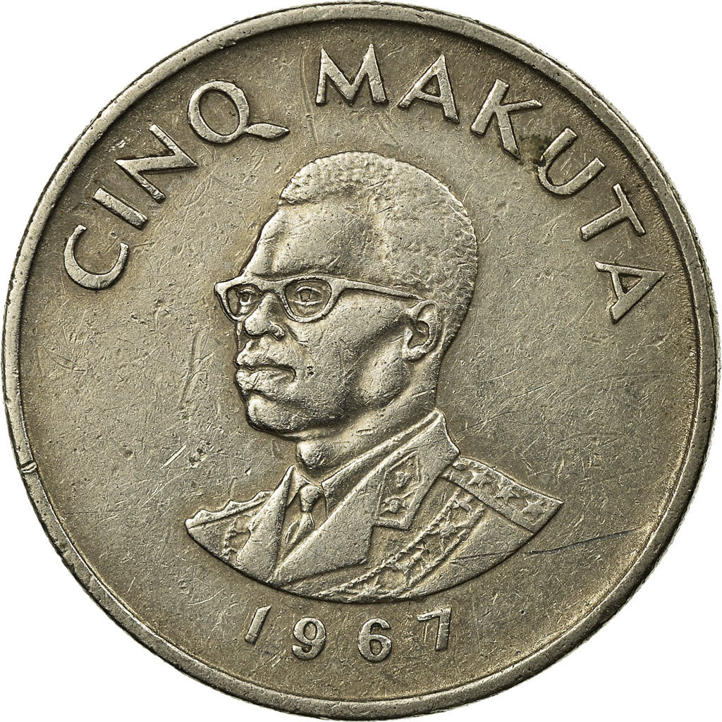 Moneda, CONGO, REPÚBLICA DEMOCRÁTICA DEL, 5 Makuta, 1967, Paris, MBC, Cobre -