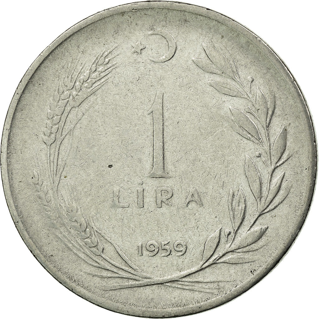 Moneda, Turquía, Lira, 1959, BC+, Acero inoxidable, KM:889a.1
