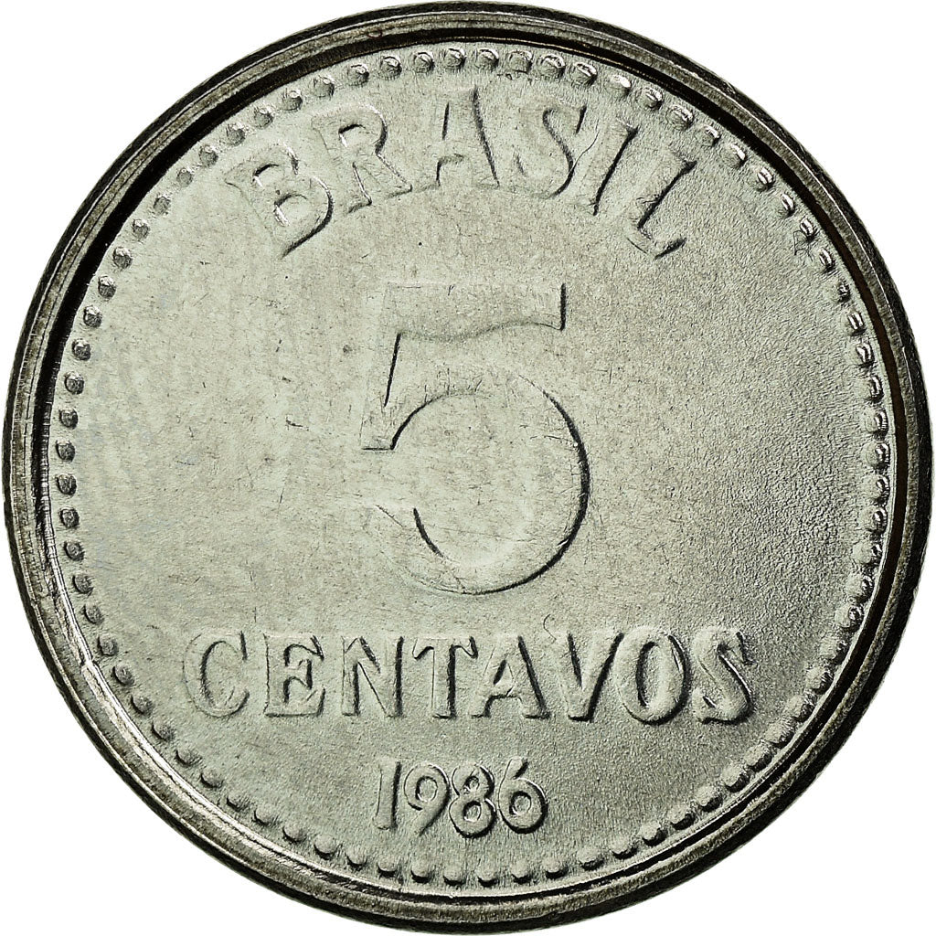 Coin, Brazil, 5 Centavos, 1986, MS(63), Stainless Steel, KM:601