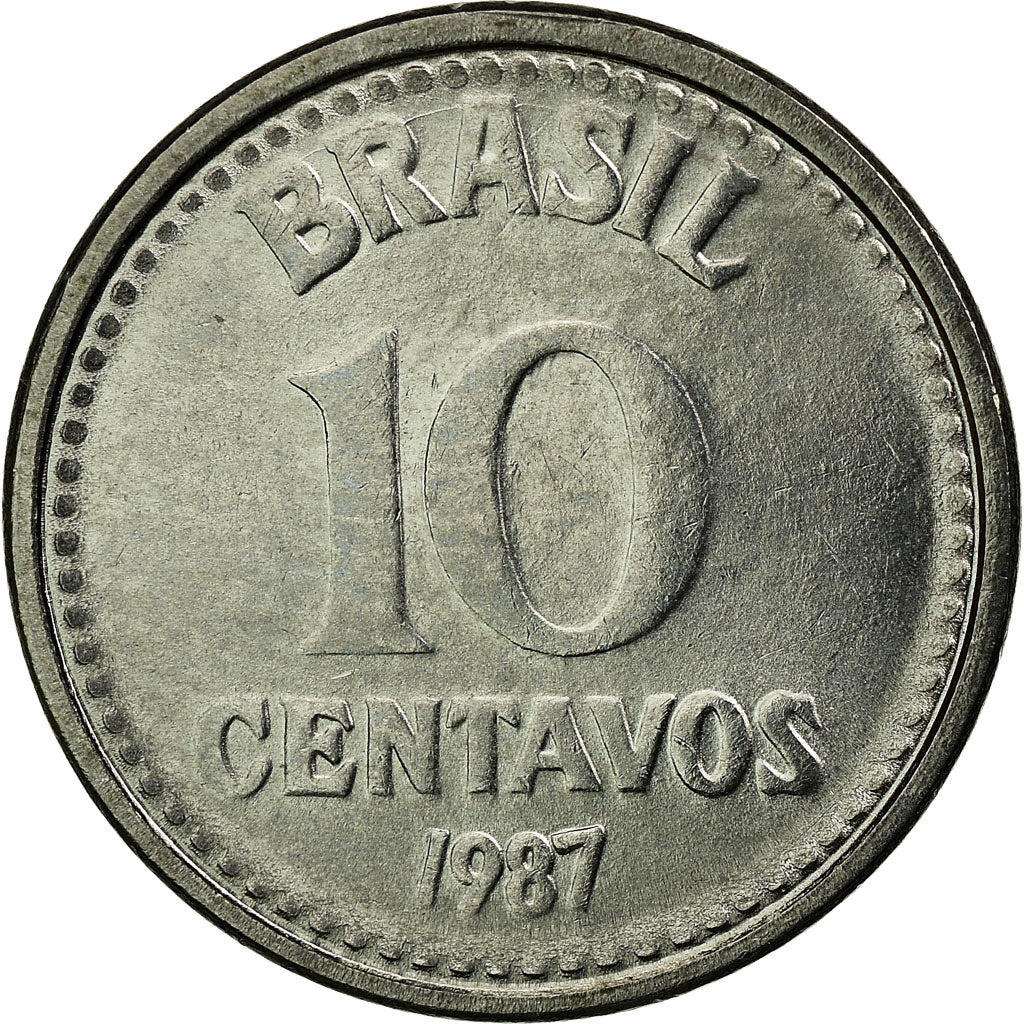 Moneda, Brasil, 10 Centavos, 1987, SC, Acero inoxidable, KM:602