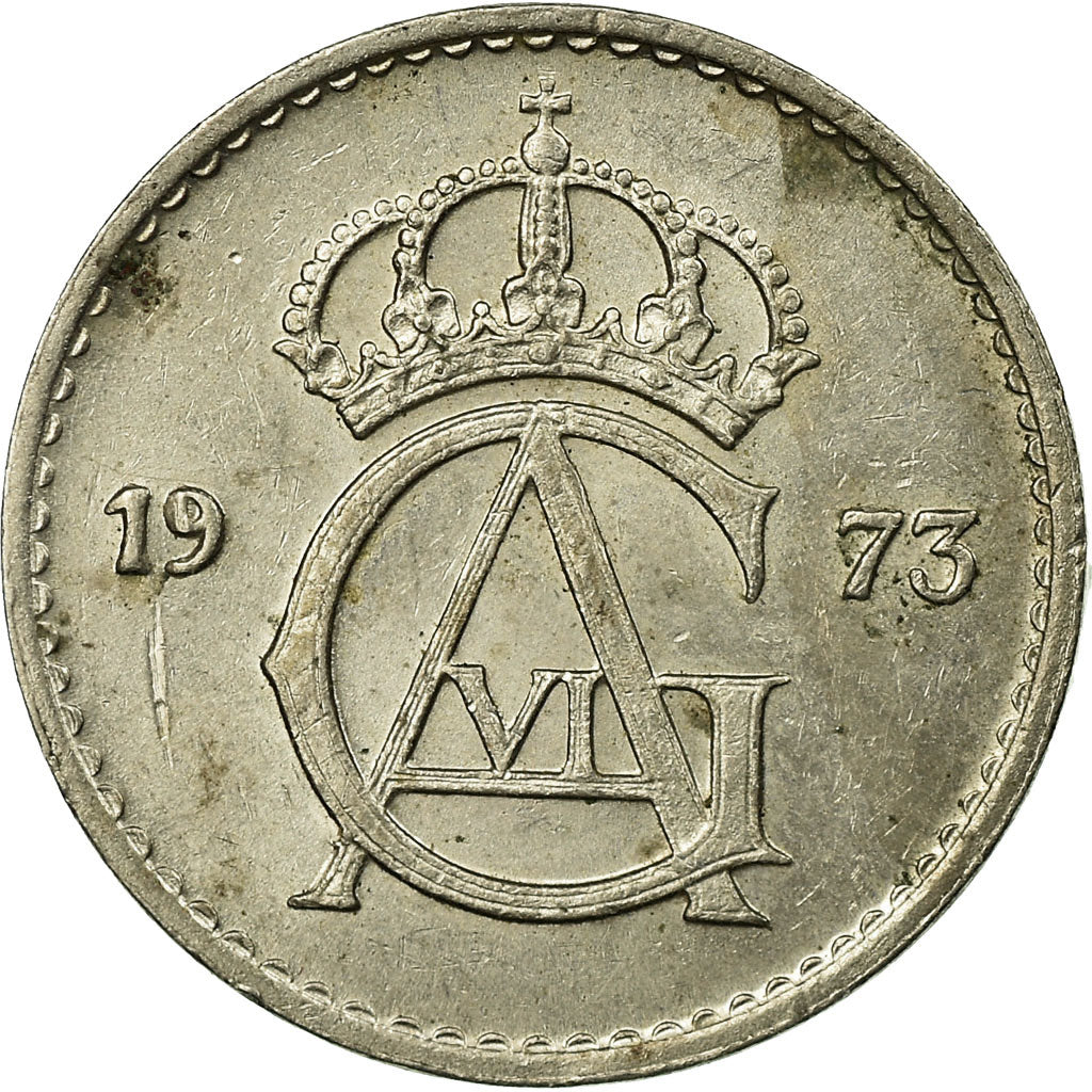 Coin, Sweden, Carl XVI Gustaf, 25 Öre, 1973, VF(30-35), Copper-nickel, KM:851