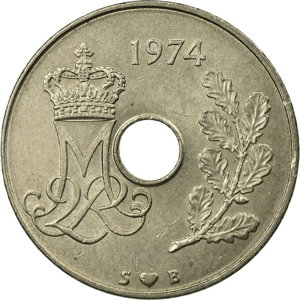 Moneta, Danimarca, Margrethe II, 25 Öre, 1974, Copenhagen, SPL-, Rame-nichel