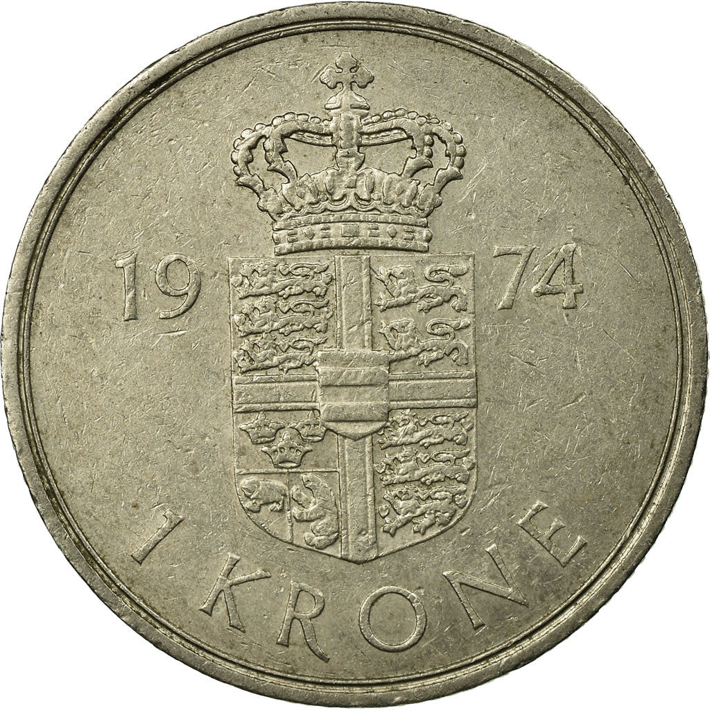 Munten, Denemarken, Margrethe II, Krone, 1974, Copenhagen, ZF, Copper-nickel