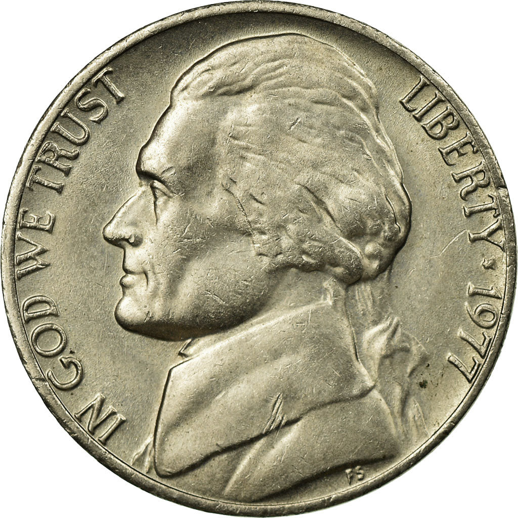 Coin, United States, Jefferson Nickel, 5 Cents, 1977, U.S. Mint, Philadelphia