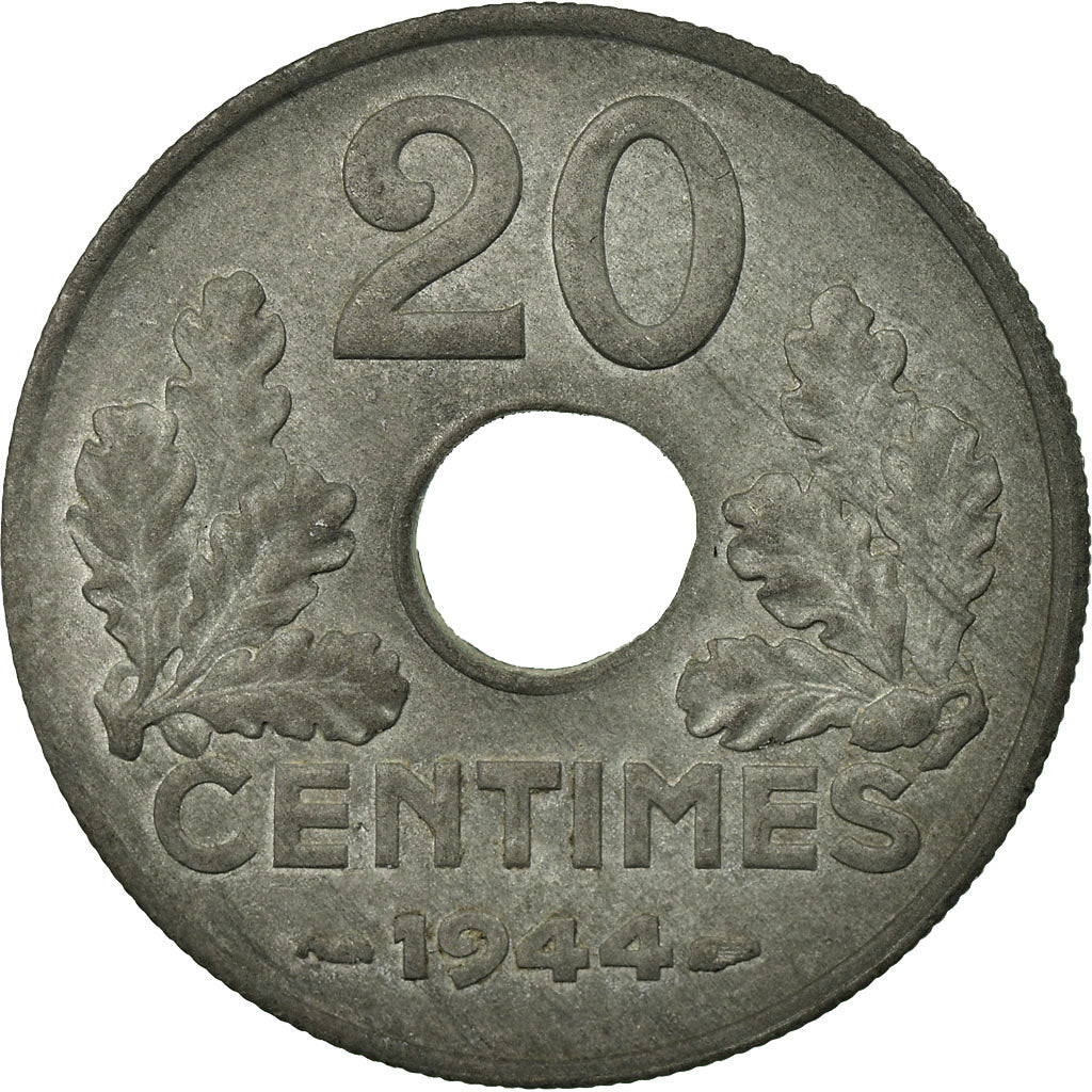 Coin, France, État français, 20 Centimes, 1944, Paris, VF(30-35), Zinc