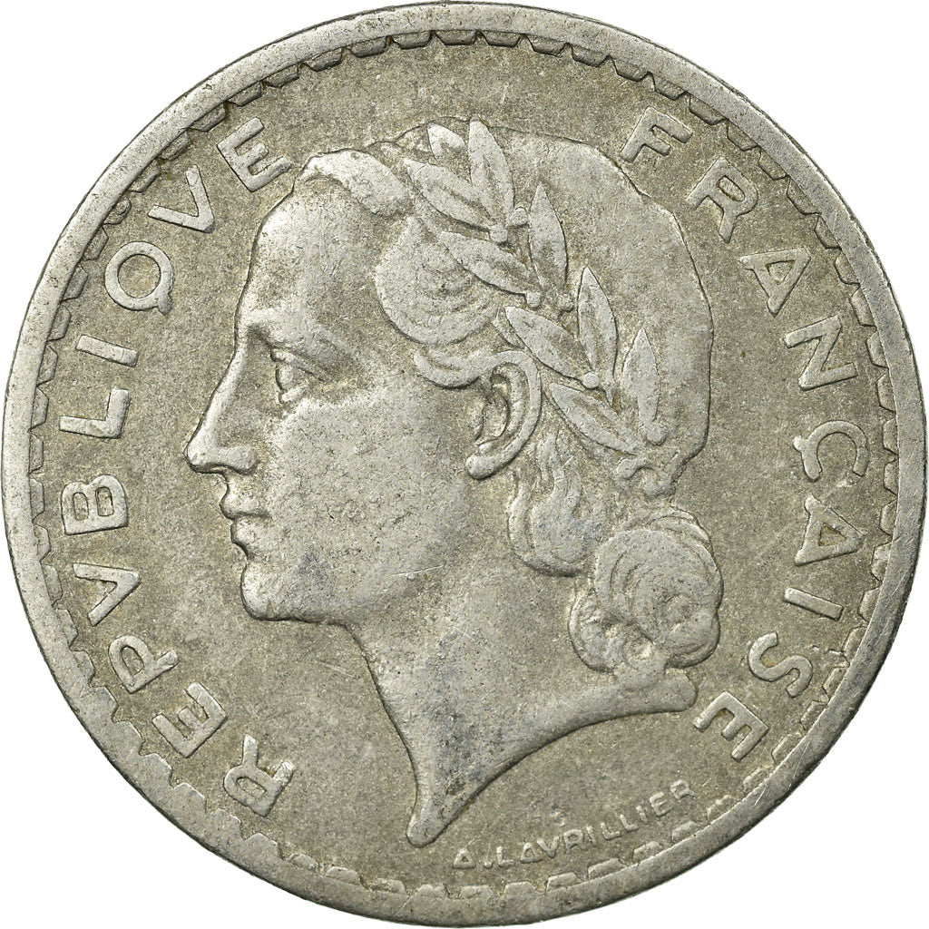 Moneda, Francia, Lavrillier, 5 Francs, 1952, Paris, BC+, Aluminio, KM:888b.1