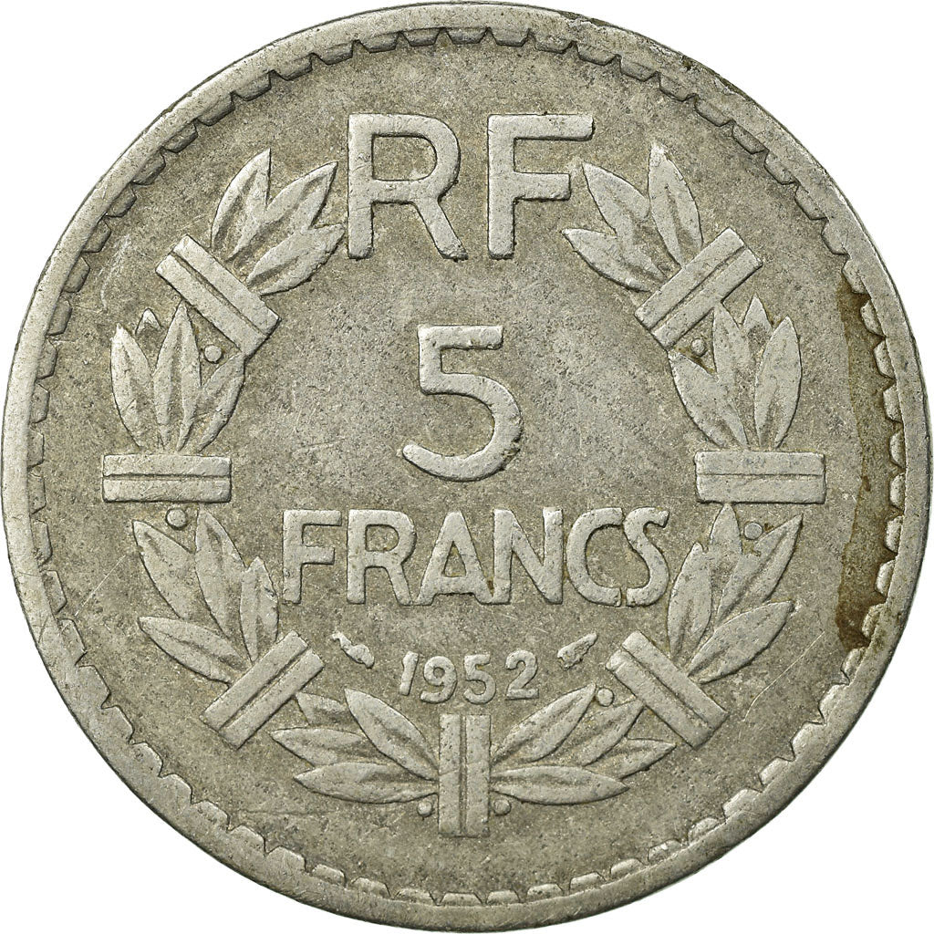 Moneda, Francia, Lavrillier, 5 Francs, 1952, Paris, BC+, Aluminio, KM:888b.1