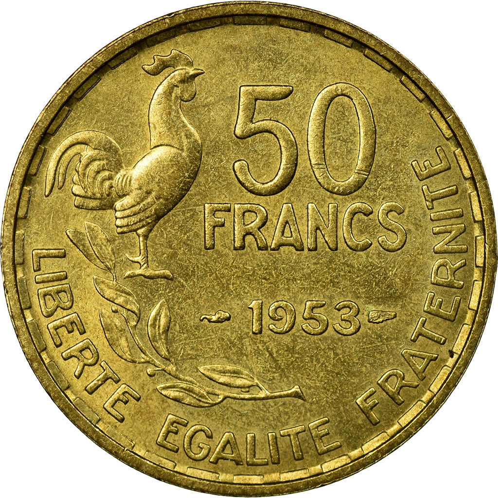 Moneta, Francja, Guiraud, 50 Francs, 1953, Paris, AU(55-58), Aluminium-Brąz
