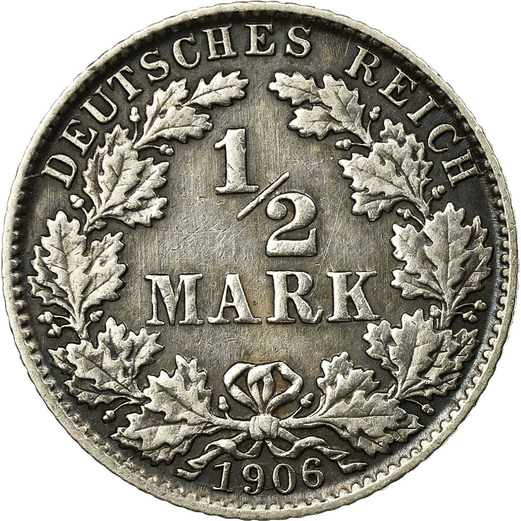 Coin, GERMANY - EMPIRE, 1/2 Mark, 1906, Munich, EF(40-45), Silver, KM:17