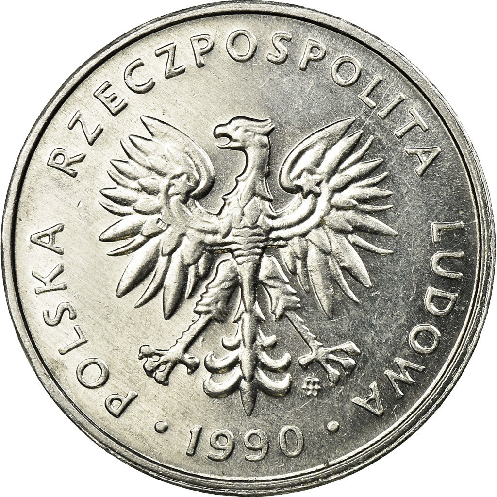Coin, Poland, 5 Zlotych, 1990, Warsaw, AU(55-58), Aluminum, KM:81.3