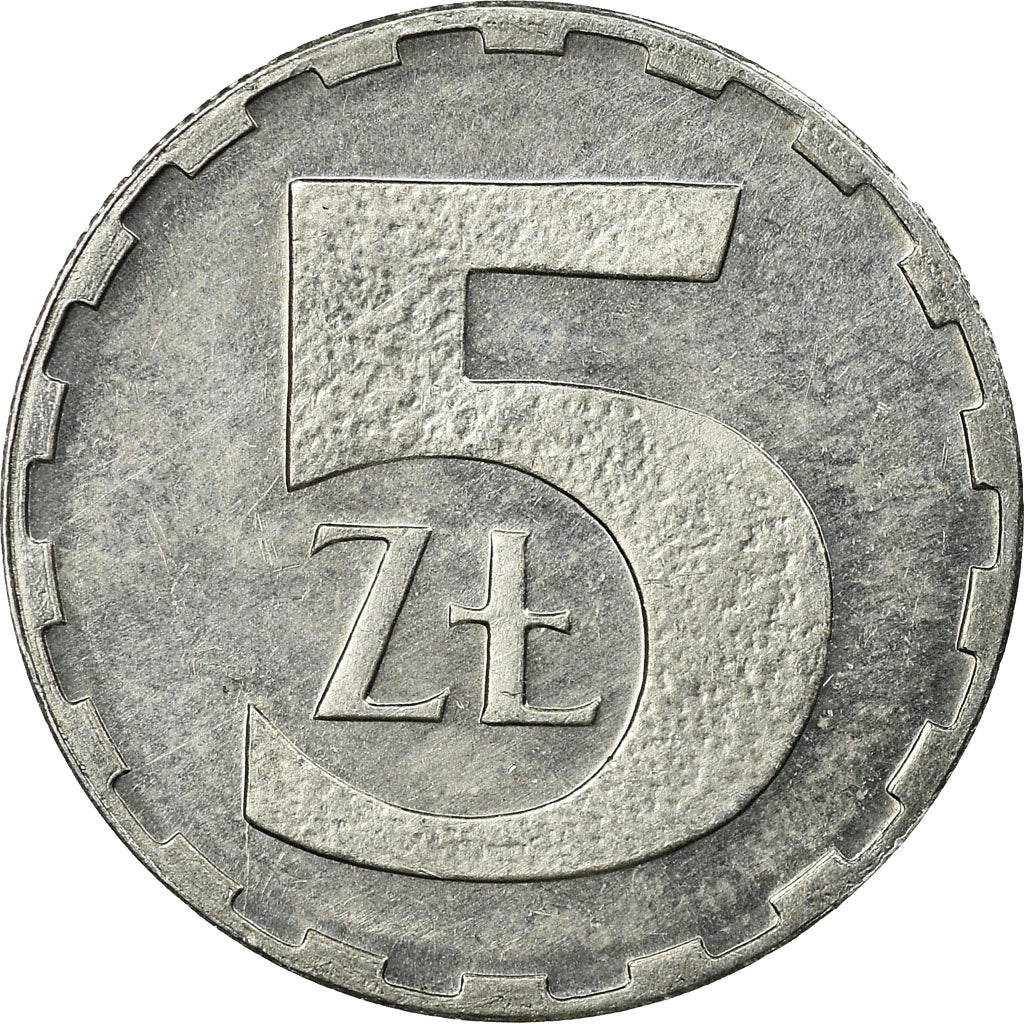 Coin, Poland, 5 Zlotych, 1990, Warsaw, AU(55-58), Aluminum, KM:81.3