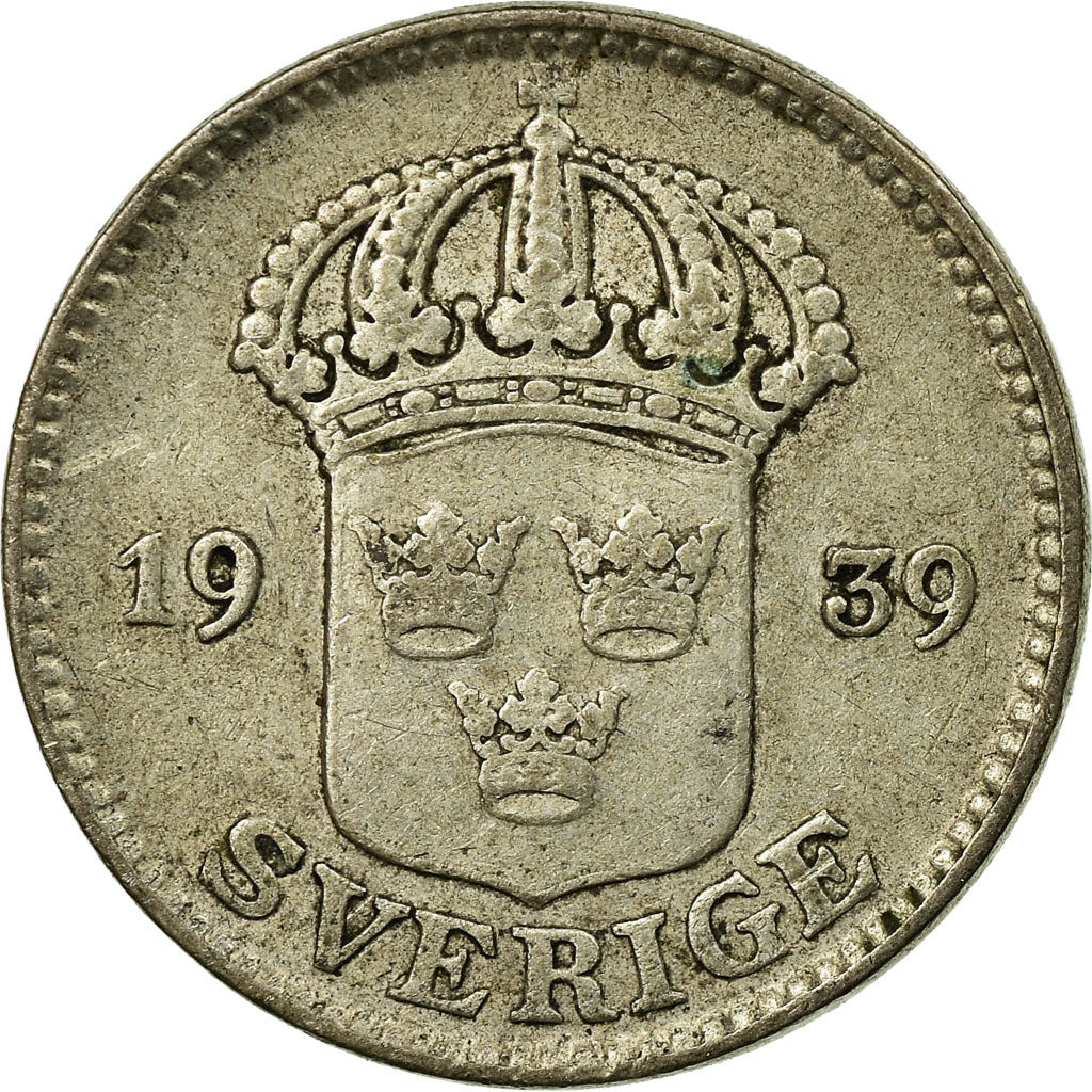 Coin, Sweden, Gustaf V, 25 Öre, 1939, VF(30-35), Silver, KM:785