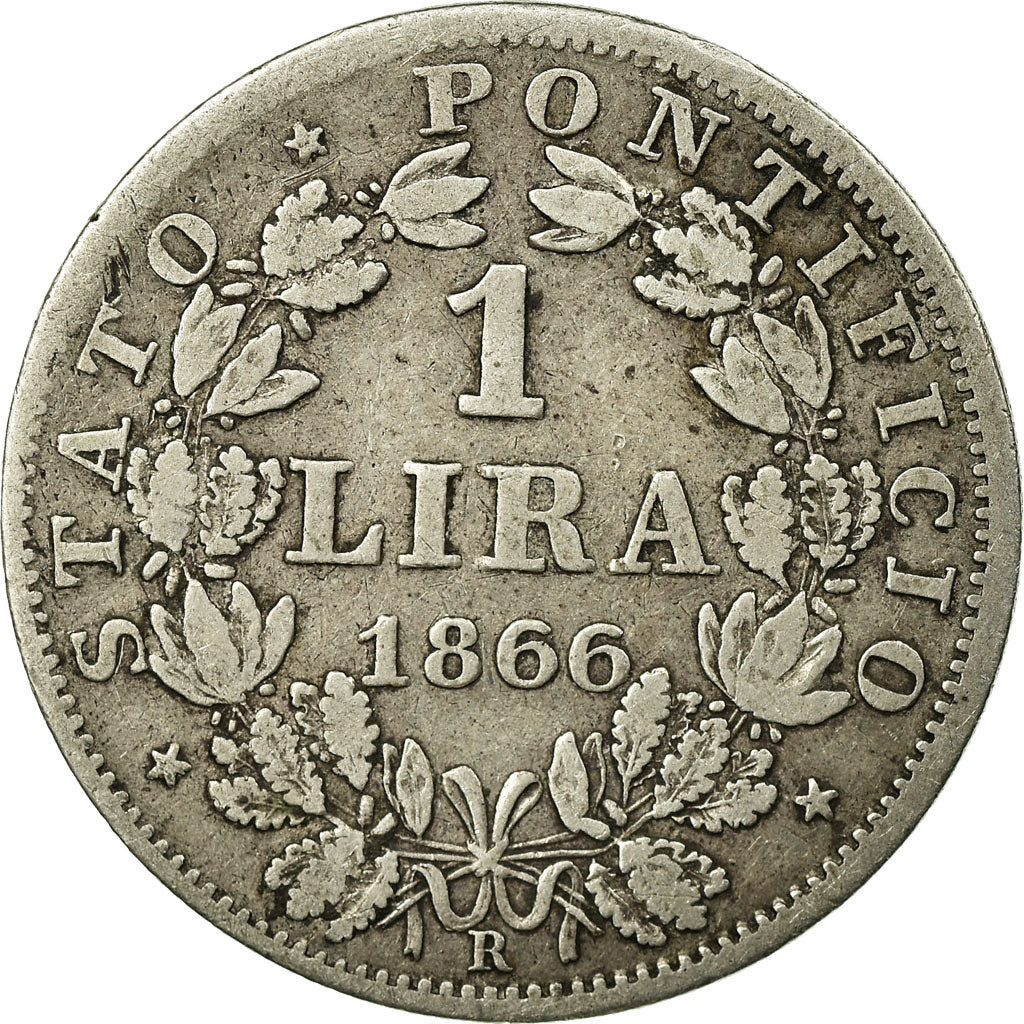 Münze, Italien Staaten, PAPAL STATES, Pius IX, Lira, 1866, Rome, S+, Silber