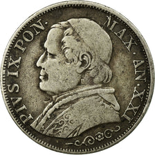 Moneda, Estados italianos, PAPAL STATES, Pius IX, Lira, 1867, Rome, BC+, Plata