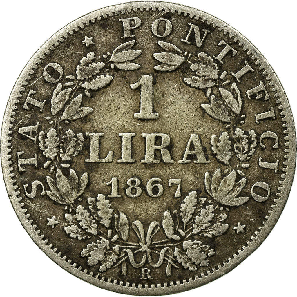 Munten, Italiaanse staten, PAPAL STATES, Pius IX, Lira, 1867, Rome, FR+, Zilver