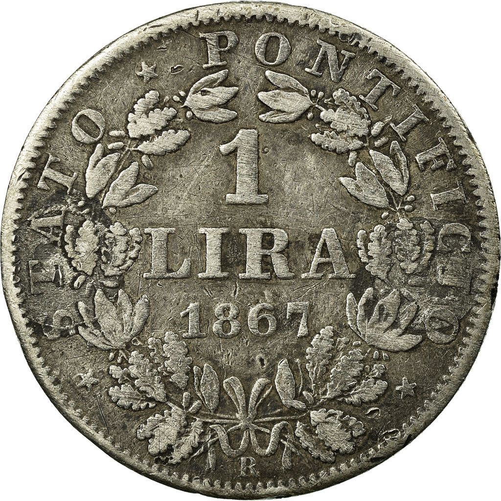 Moneta, DEPARTAMENTY WŁOSKIE, PAPAL STATES, Pius IX, Lira, 1867, Rome