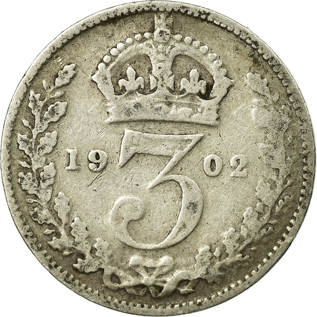 Coin, Great Britain, Edward VII, 3 Pence, 1902, VF(30-35), Silver, KM:797.1
