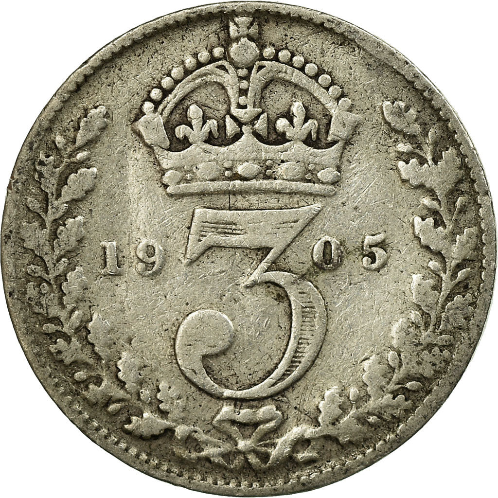 Coin, Great Britain, Edward VII, 3 Pence, 1905, VF(30-35), Silver, KM:797.2
