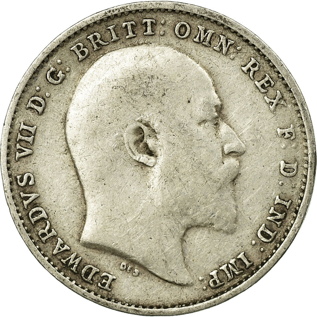 Coin, Great Britain, Edward VII, 3 Pence, 1908, VF(30-35), Silver, KM:797.2