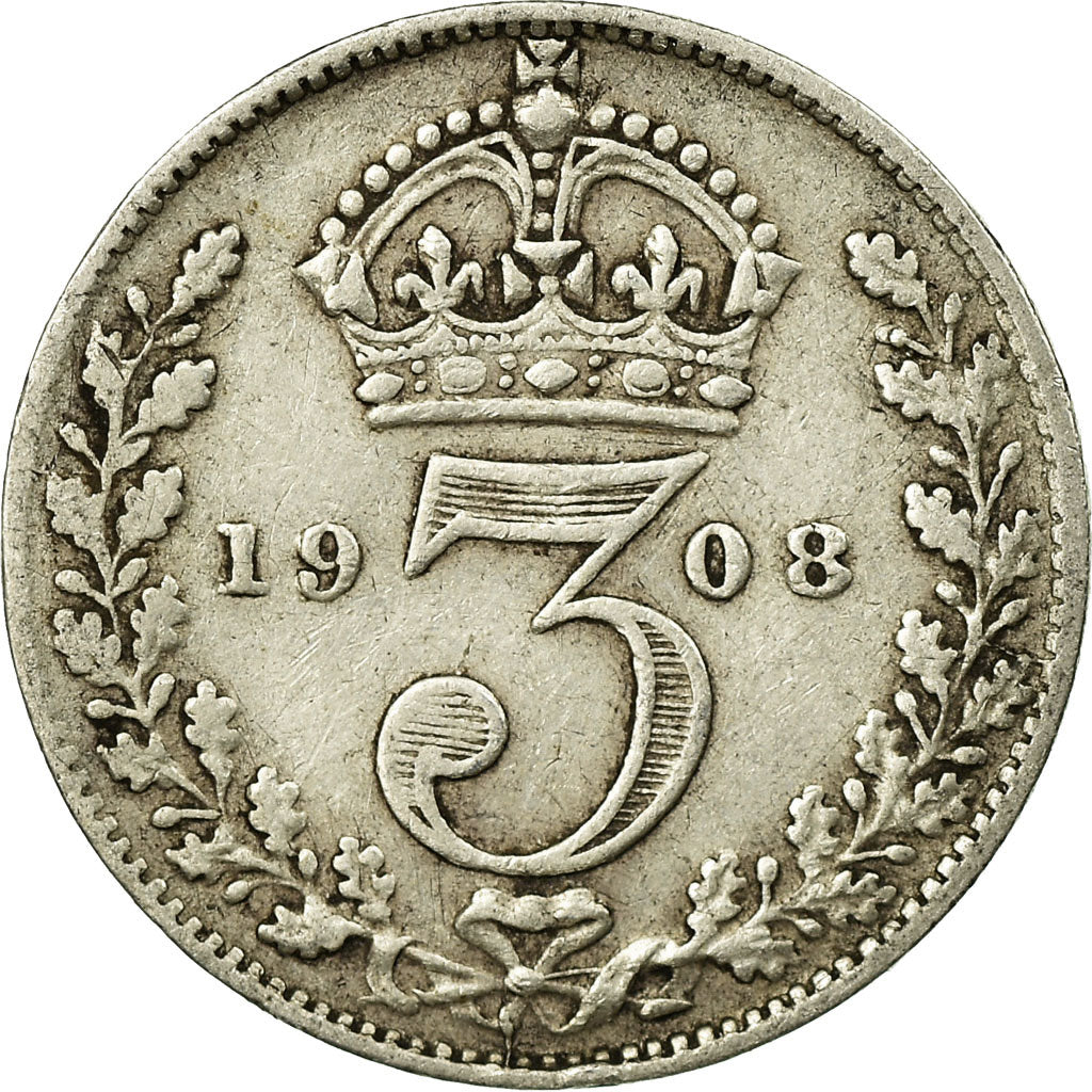Coin, Great Britain, Edward VII, 3 Pence, 1908, VF(30-35), Silver, KM:797.2