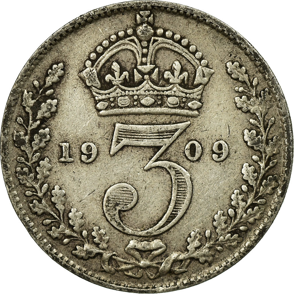 Coin, Great Britain, Edward VII, 3 Pence, 1909, VF(30-35), Silver, KM:797.2