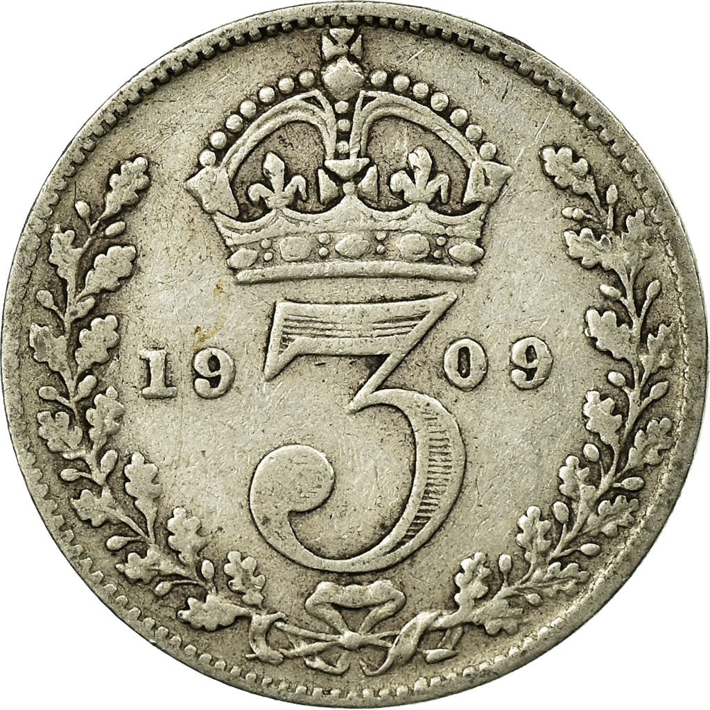 Coin, Great Britain, Edward VII, 3 Pence, 1909, VF(30-35), Silver, KM:797.2