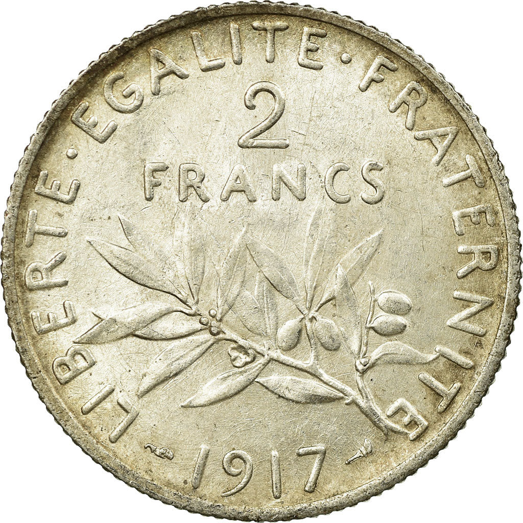 Moneda, Francia, Semeuse, 2 Francs, 1917, Paris, EBC, Plata, KM:845.1