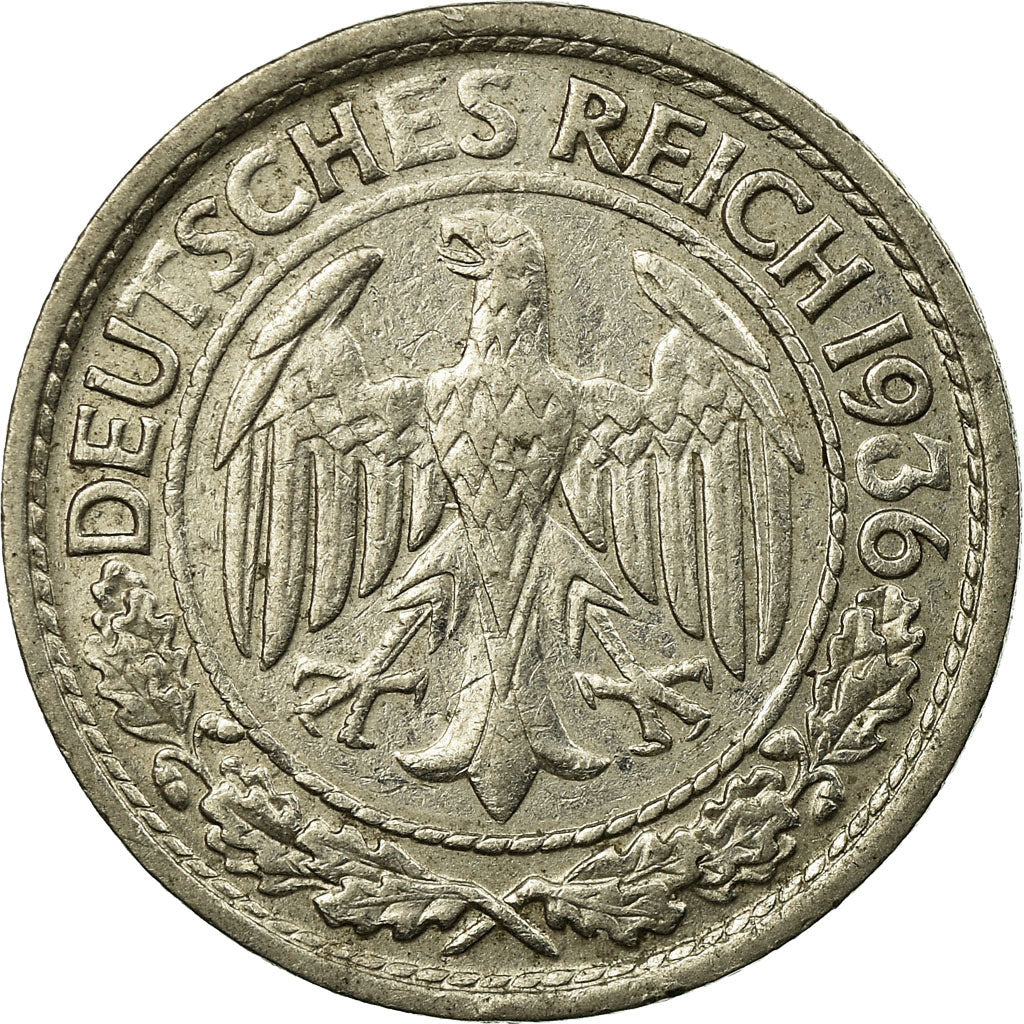 Moneda, ALEMANIA - REPÚBLICA DE WEIMAR, 50 Reichspfennig, 1936, Berlin, MBC
