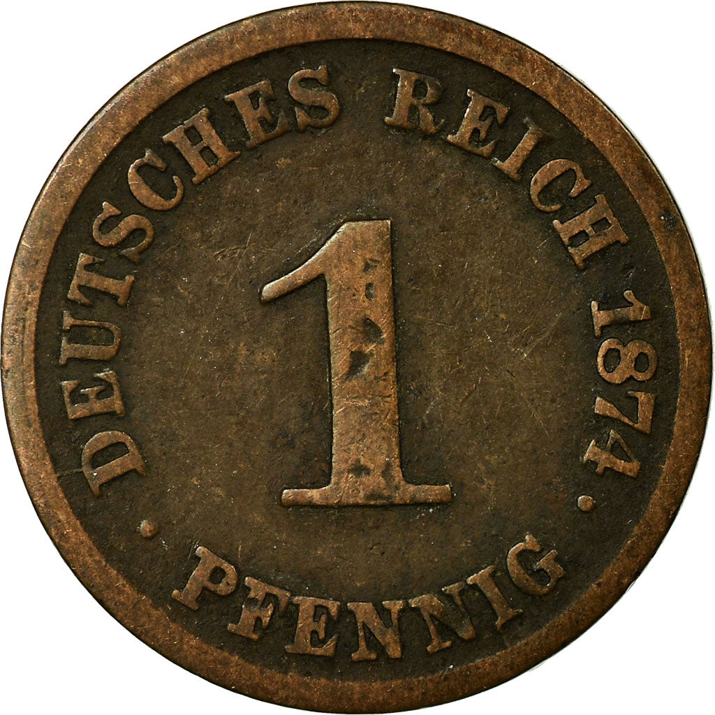 Münze, GERMANY - EMPIRE, Wilhelm I, Pfennig, 1874, Karlsruhe, S, Kupfer, KM:1
