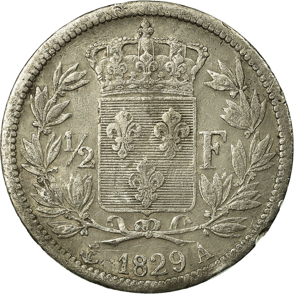Coin, France, Charles X, 1/2 Franc, 1829, Paris, VF(30-35), Silver, KM:723.1