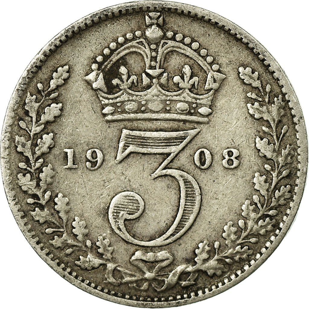 Coin, Great Britain, Edward VII, 3 Pence, 1908, VF(30-35), Silver, KM:797.2