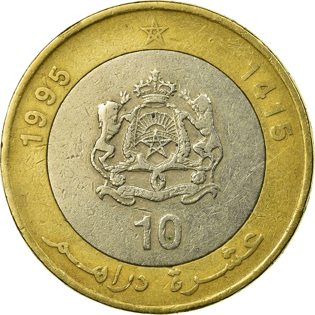 Coin, Morocco, al-Hassan II, 10 Dirhams, 1995/AH1415, Paris, EF(40-45)