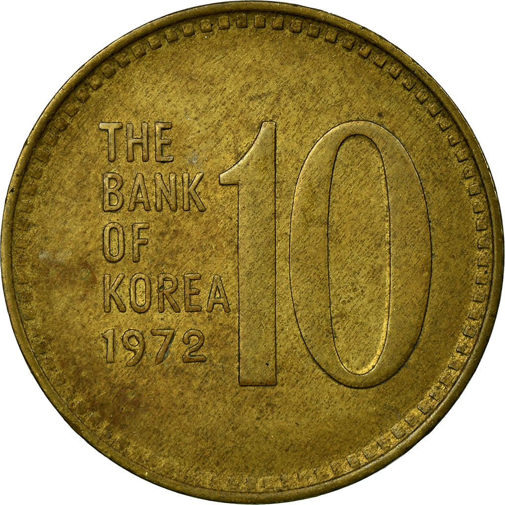 Coin, KOREA-SOUTH, 10 Won, 1972, VF(30-35), Brass, KM:6a
