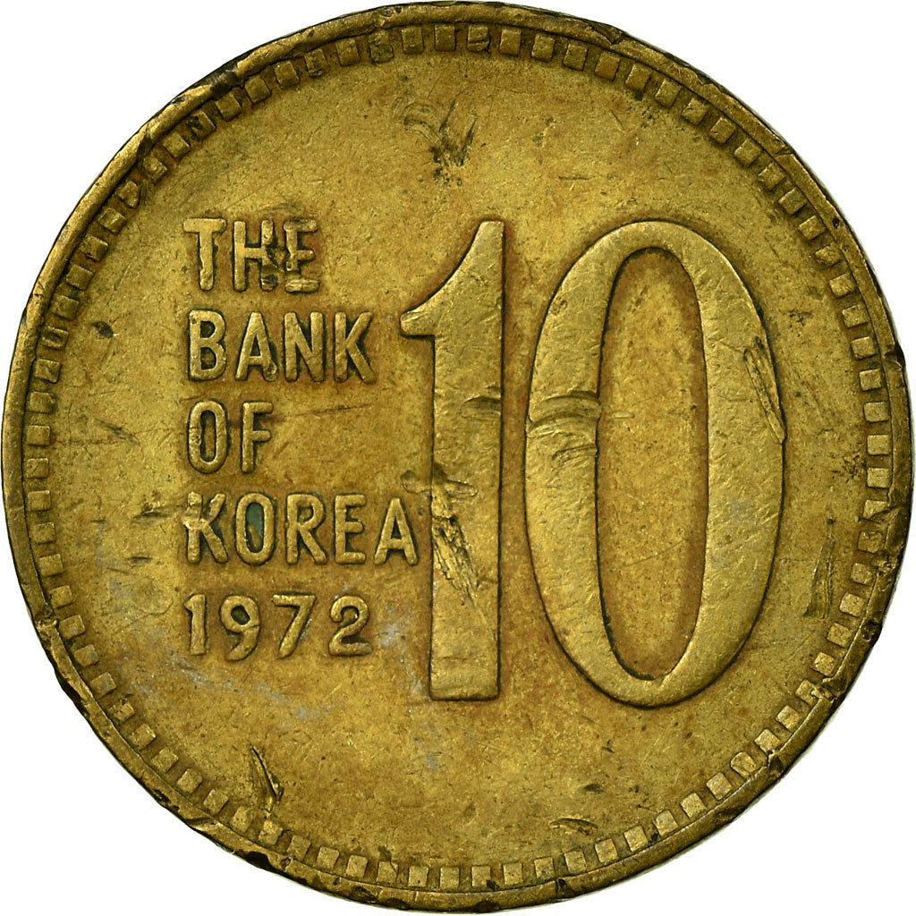 Coin, KOREA-SOUTH, 10 Won, 1972, F(12-15), Brass, KM:6a
