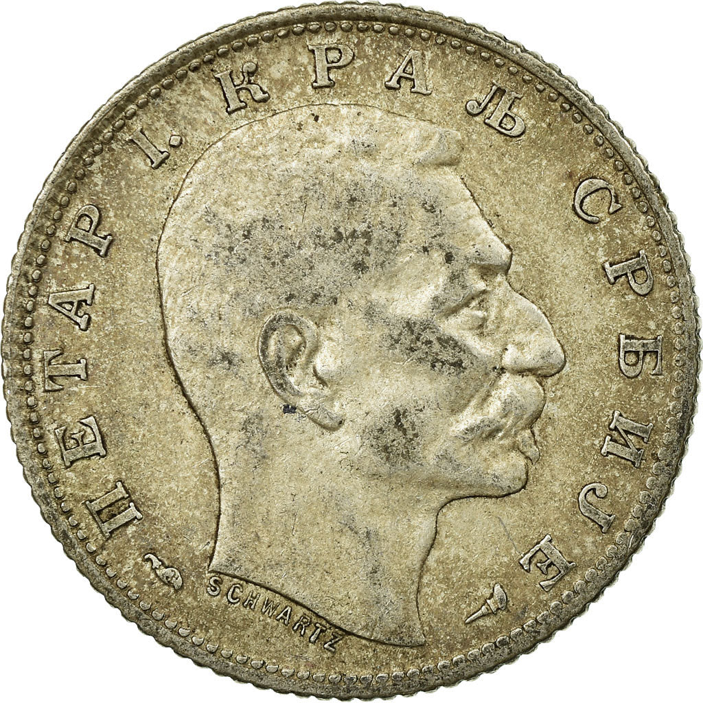 Coin, Serbia, Peter I, Dinar, 1915, Paris, VF(30-35), Silver, KM:25.3
