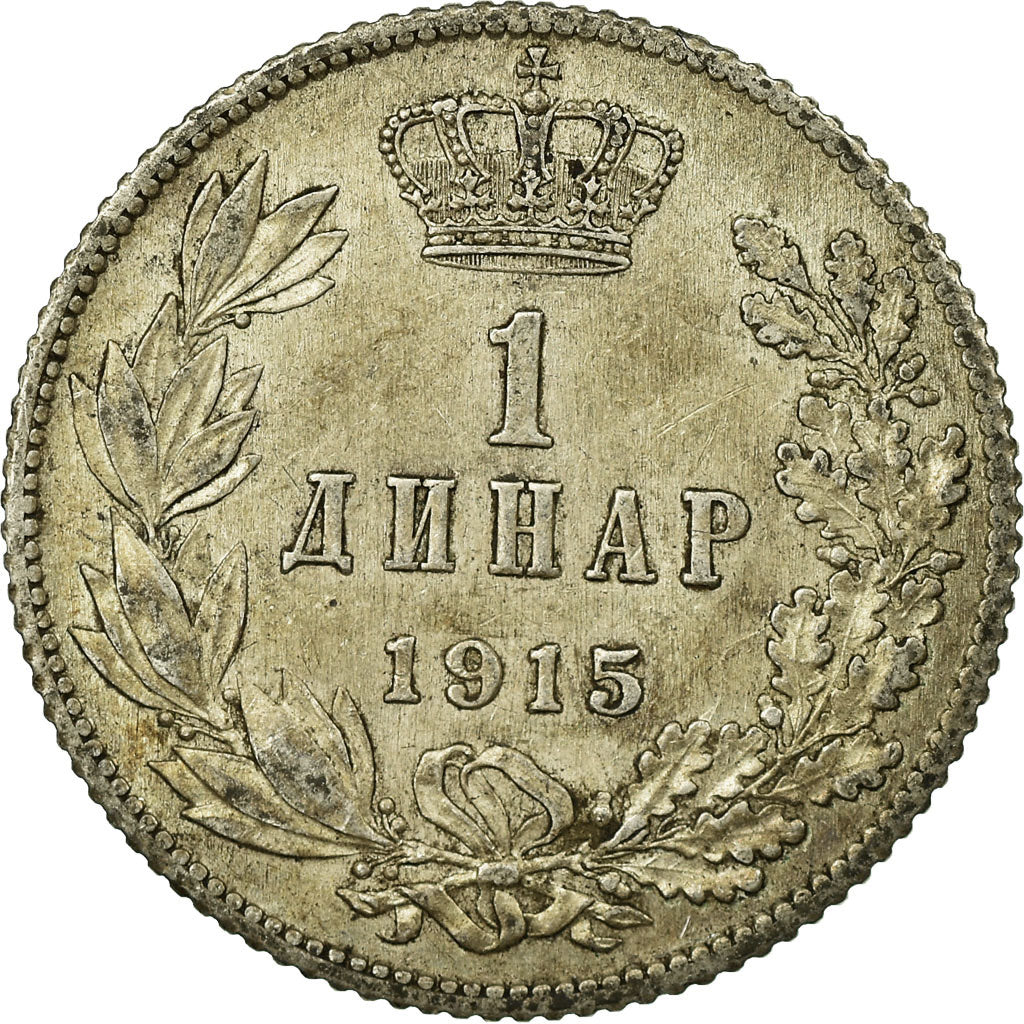 Coin, Serbia, Peter I, Dinar, 1915, Paris, VF(30-35), Silver, KM:25.3