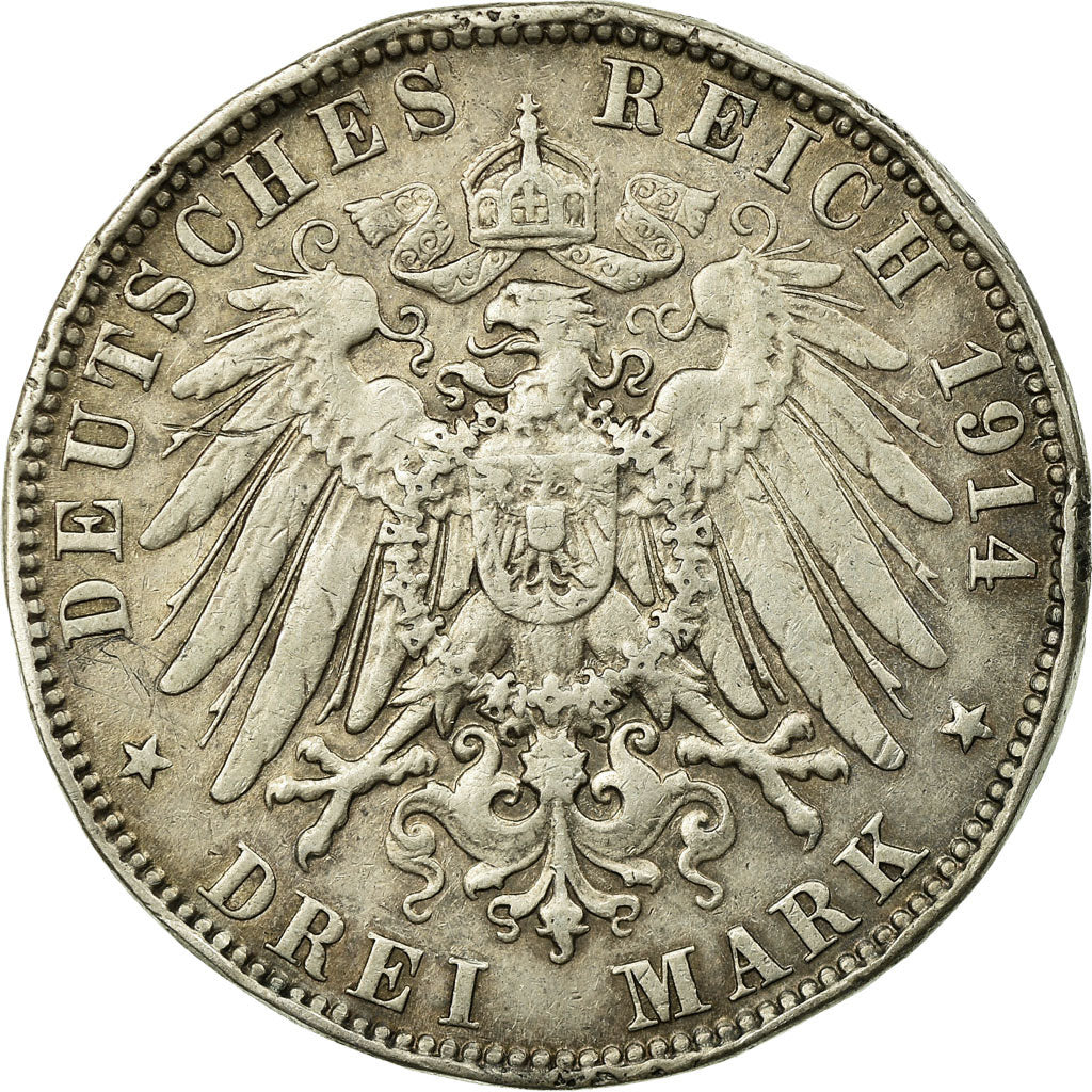 Coin, German States, HAMBURG, 3 Mark, 1914, Hamburg, VF(30-35), Silver, KM:620