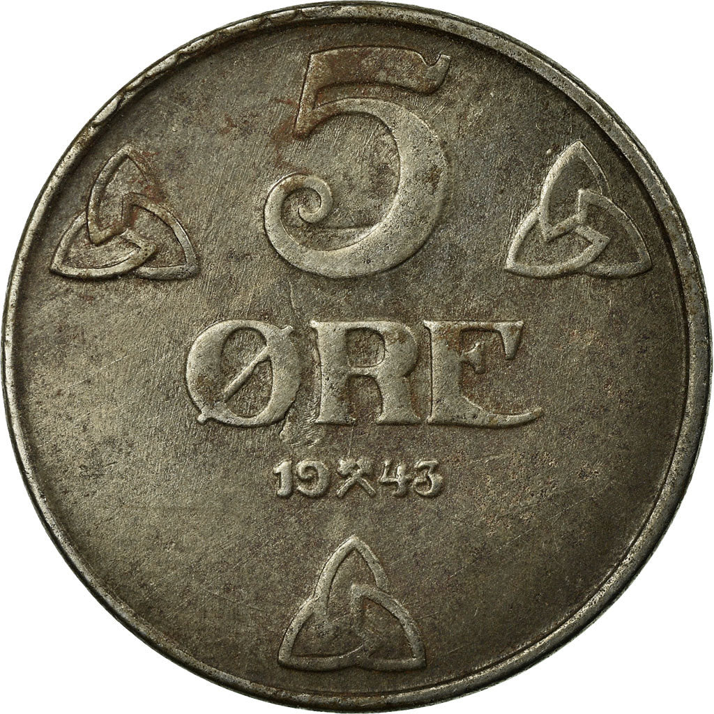 Coin, Norway, Haakon VII, 5 Öre, 1943, VF(30-35), Iron, KM:388