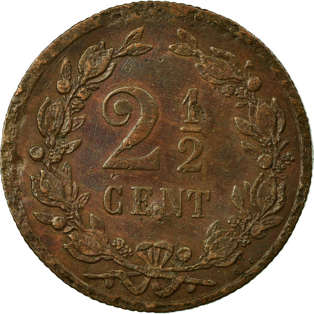 Moneta, Holandia, William III, 2-1/2 Cent, 1880, VF(30-35), Bronze, KM:108.1