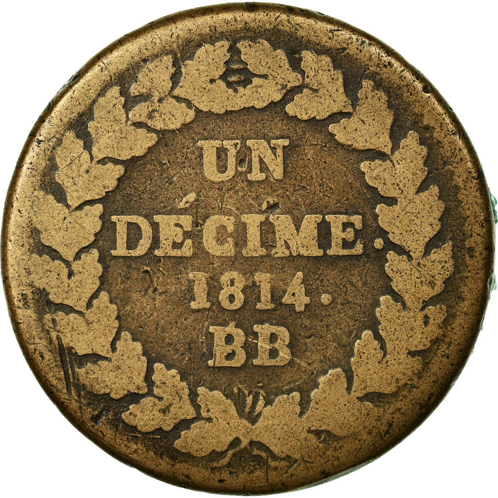 Moeda, França, Napoléon I, Decime, 1814, Strasbourg, VG(8-10), Bronze, KM:700