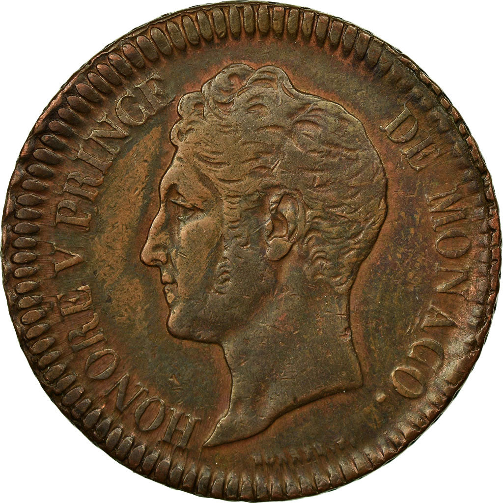 Münze, Monaco, Honore V, Decime, 1838, Monaco, SS, Kupfer, KM:97.1, Gadoury:MC