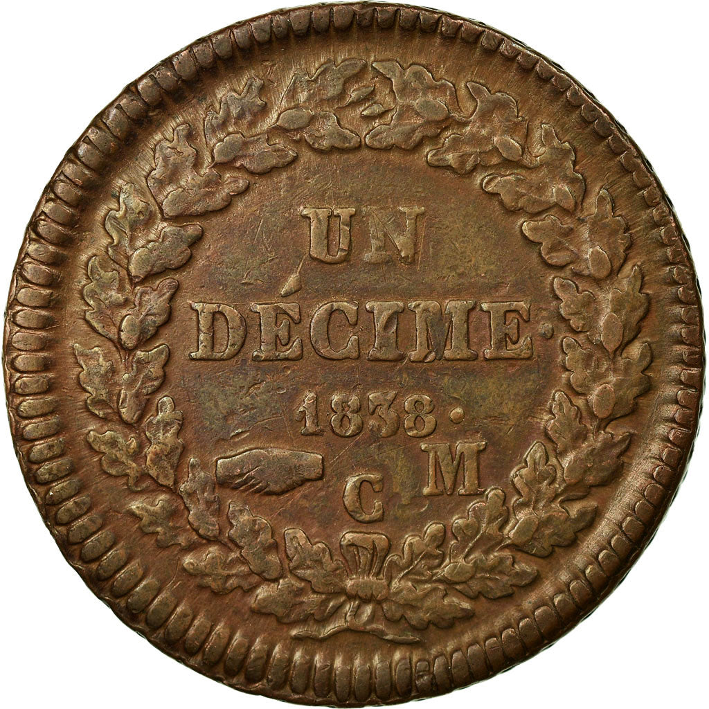 Münze, Monaco, Honore V, Decime, 1838, Monaco, SS, Kupfer, KM:97.1, Gadoury:MC