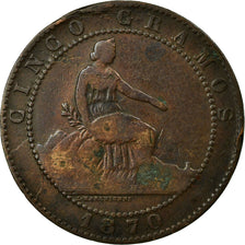 Coin, Spain, Provisional Government, 5 Centimos, 1870, Madrid, VF(20-25)