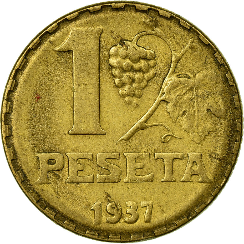 Coin, Spain, Peseta, 1937, VF(30-35), Brass, KM:755