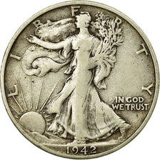 Coin, United States, Walking Liberty Half Dollar, Half Dollar, 1942, U.S. Mint