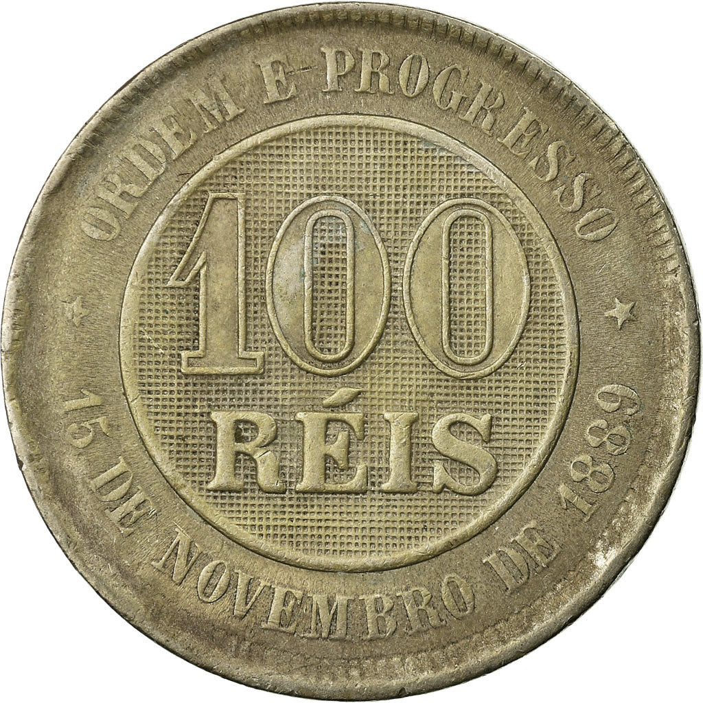 Coin, Brazil, 100 Reis, 1889, VF(20-25), Copper-nickel, KM:492