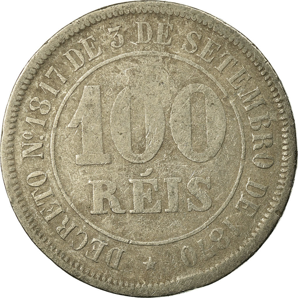 Coin, Brazil, Pedro II, 100 Reis, 1884, VF(20-25), Copper-nickel, KM:477