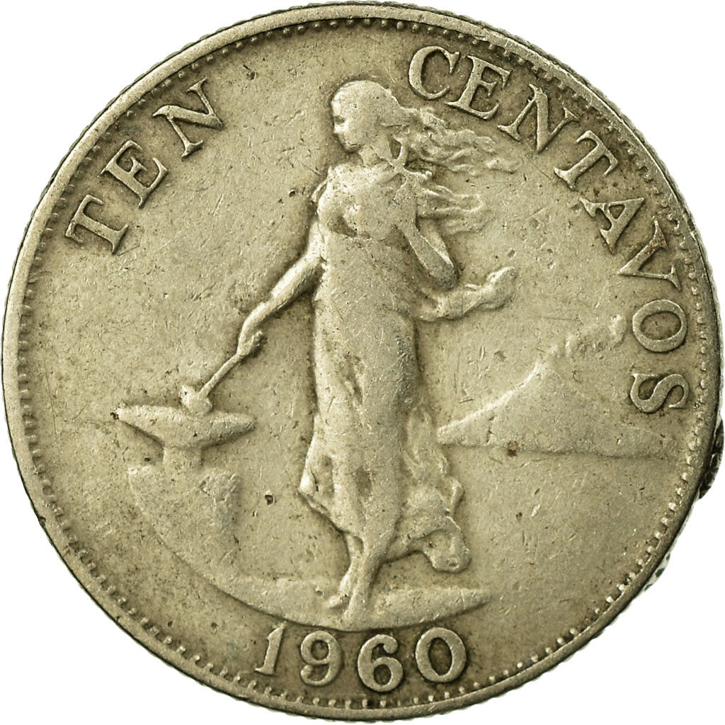 Coin, Philippines, 10 Centavos, 1960, VF(30-35), Copper-Nickel-Zinc, KM:188